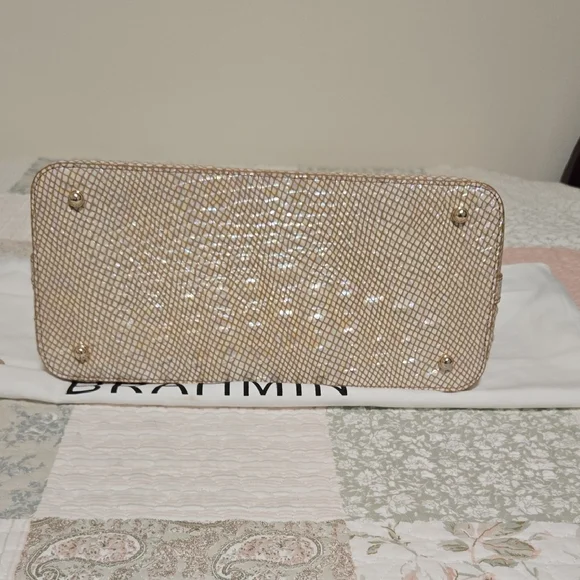 NEW Brahmin Duxbury Satchel in Tiramisu...a shimmering cream/gold leather - Picture 12 of 16